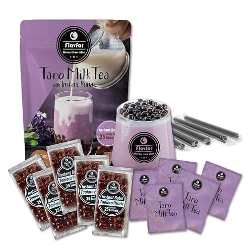 Flavfar Premium Instant Taro Milk Tea Kit with Authentic Brown Sugar Tapioca Boba and Straws | Ready in Just 25 Seconds | Perfect for Home, Parties, and Gift Giving - 5 Servings - Image 1