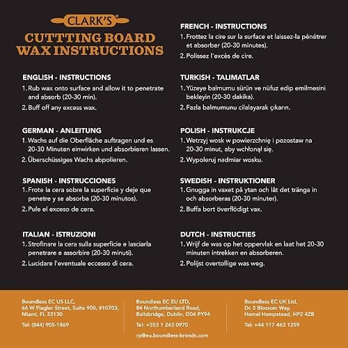 CLARK'S Food Grade Mineral Oil (12oz) and Carnauba Wax (6oz) Set - 100% Natural Butcher Block Oil and Cutting Board Wax - Food Safe Beeswax and Wood Cutting Board Oil with Orange & Lemon Extract thumbnail 10