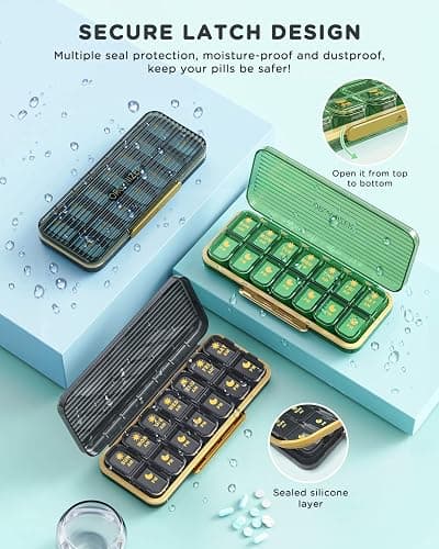 Am Pm Pill Organizer, Weekly Pill Box 2 Times A Day - Acedada 7 Day Pill Organizer with 7 Separate Containers, Portable Daily Medicine Dispenser Case for Vitamin, Fish Oils, Supplements, Stylish Blue thumbnail 4