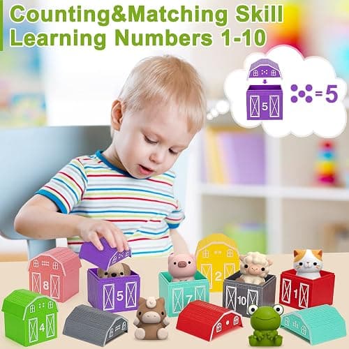 Learning Toys for 1,2,3 Year Old Toddlers, 20Pcs Farm Animals Toys Montessori Counting, Matching & Sorting Fine Motor Games, Christmas Birthday Easter Gift for Baby Boys Girls Age 12-18 Months thumbnail 6