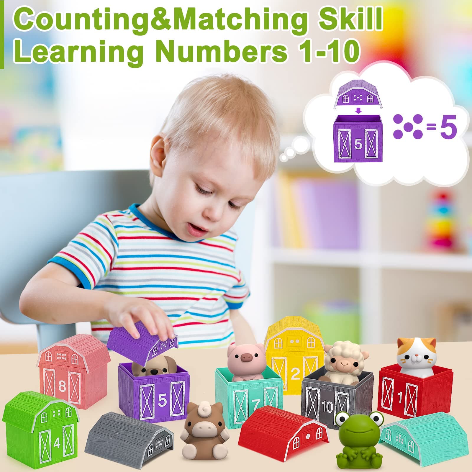 Learning Toys for 1,2,3 Year Old Toddlers, 20Pcs Farm Animals Toys Montessori Counting, Matching & Sorting Fine Motor Games, Christmas Birthday Baby Boys Girls Age 12-18 Months thumbnail 6
