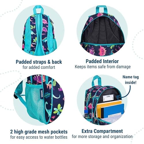 Wildkin Kids 15-inch Elementary School Backpack – Durable Padded Bag with Adjustable Straps for School, Travel & Everyday Use, Multiple Pockets, Boys & Girls Ages 5–10 – Dino Pals thumbnail 4