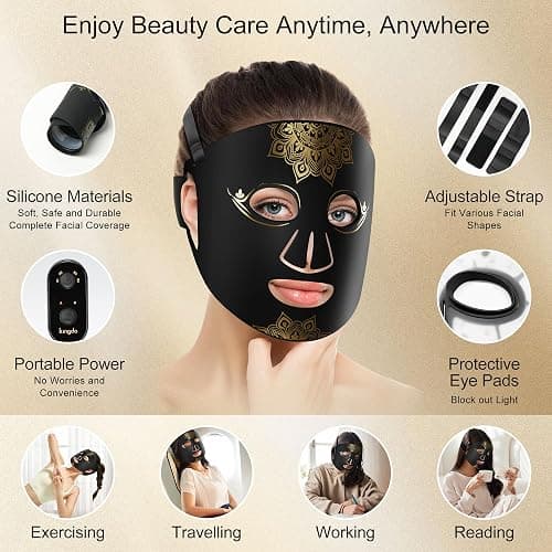 KINGDO Red Light Therapy Mask for Face, 4 Modes Infrared Light Therapy LED Face Mask with Remote, Portable and Rechargeable with Timer, Ideal for Home Use thumbnail 2