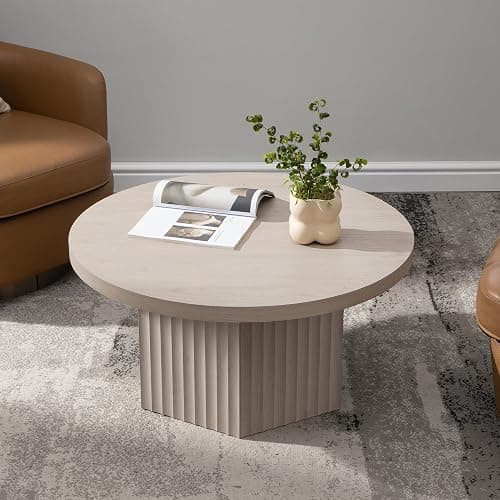 SICOTAS 32" Modern Round Coffee Table, Mid Century Fluted Coffee Table with Storage, Accent Center Table for Living Room, Small Space, Apartment, White Alder thumbnail 6