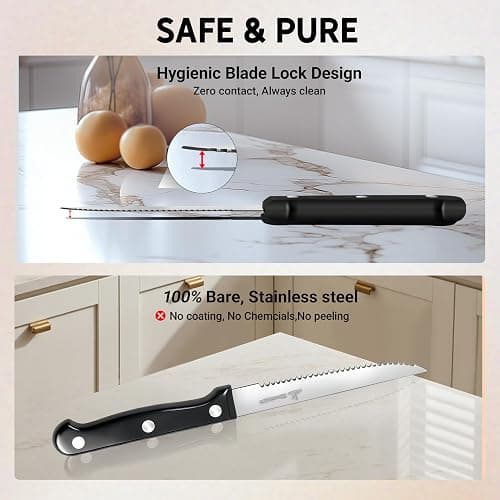 Upgraded Steak Knives Set of 8, Uncoated Stainless Steel Serrated Steak Knife Set, 4.5 Inch Steak Knife with Ergonomic Handle and Sharp Blades, Dishwasher Safe Dinner Knives for Kitchen, Restaurant thumbnail 4