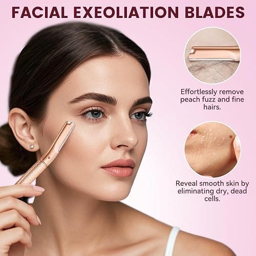 Eyebrow Razor-Face Razors for Women-Dermaplaning Tool for Face Exfoliation & Peach Fuzz with 12 Refill Blades-Facial Dermaplane Razors Shaver-Rose Gold thumbnail 4