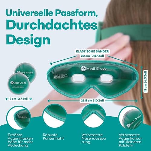 Migräne Kühlmaske Gesicht - Gel Augenmaske Kühlend Wiederverwendbar mit 2x Augen Kühlpads, 1 Lycra-Gewebe, Kühlende Aufbewahrungstasche - Entspannung zu Hause Augenkühlmaske mit Bänder thumbnail 2