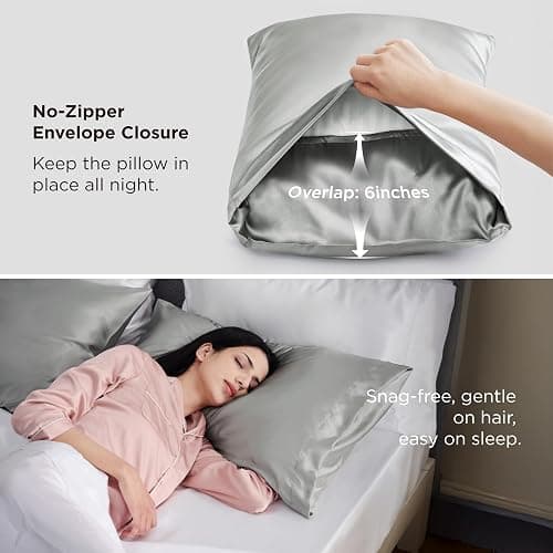 Bedsure Satin Pillowcase, Similar to Silk Pillow Cases Queen Size Set of 2, Cooling Pillow Case Covers with Envelope Closure, Room Decor Valentine Gifts for Women Men, Silver Grey, 20x30 Inches, 2pcs thumbnail 8