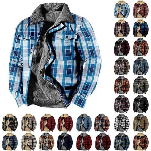 Flannel Jacket for Men Without Hood Zip up Hooded Heavyweight Thick Fleece Lined Winter Warm Plaid Shirt Jacket Big Tall - Image 1