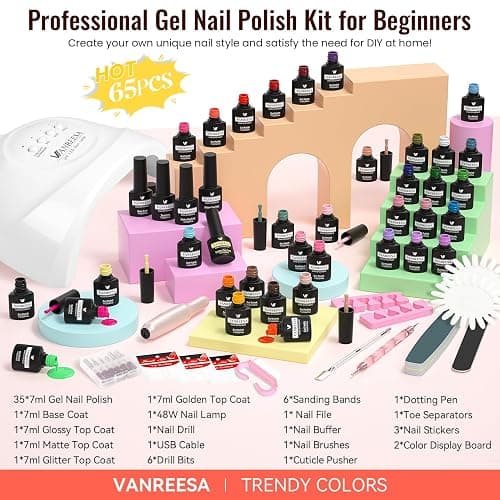 VANREESA Gel Nail Polish Kit with U V Light and Nail Drill Kit 65 Pcs Gel Polish Nail Set 35 All Season Colors Nail Polish Set Base Coat & 4 Effects Top Coat Complete Nail Kit Gifts for Women thumbnail 9