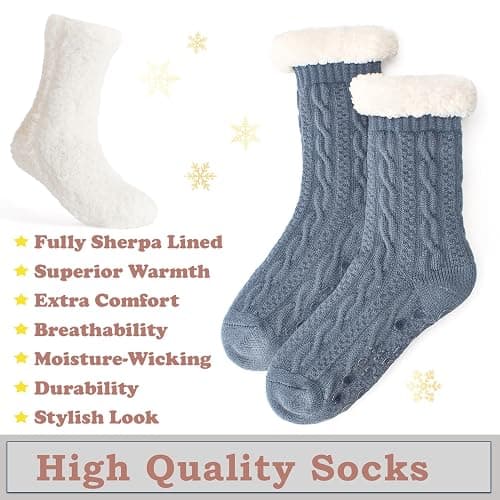 The Metluks Women's Knit Slipper Socks with Non-slip Grippers, Warm Fuzzy Fluffy Sherpa Lined, Cozy Christmas Gifts thumbnail 5