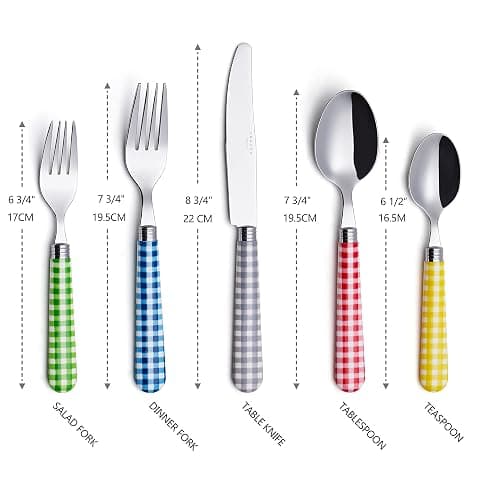 ANNOVA Silverware Set 20 Pcs Stainless Steel Cutlerty Color Handle Flatware -4xDinner Knife;4xDinner Fork;4xSalad Fork;4xDinner Spoon;4xDessert Spoon (Mix Color/Gingham Checkered Pattern) - Large - Mix 02 thumbnail 3