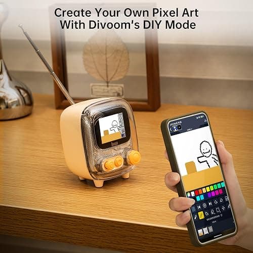 Divoom Tiivoo-2 Retro Pixel Bluetooth Speaker with USB-C/TF Playback, Custom Pixel Art Display, Alarm Clock & White Noise Sleep Mode, Desk Setup for Home Office, Gifts for Women Men, Cream thumbnail 4