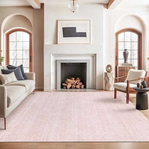 Valenrug 8x10 Area Rugs for Living Room, Large Washable Rug, Light Pink | Soft Low Pile, Thin & Lighweight Non Slip Carpet, Folable Stain Resistant Modern Indoor Floor Mat for Bedroom, Dining Room - Image 1