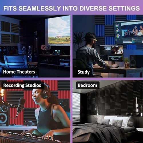 JBER Acoustic Panels Studio Foam Wedges Fireproof Soundproof Padding Wall Panels 2" X 12" X 12" (24 Pack Wedge 2" - Charcoal) thumbnail 6