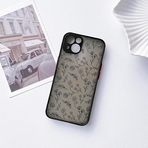 NITITOP Compatible with iPhone 13 Mini Case Cute Aesthetic Floral Flower Leaves Black Pattern Matte Clear Women Girl Full Camera Lens Slim Hard PC Shockproof Pritective Cover - Flower Leaves - Flower Leaves - iPhone 13 Mini thumbnail 7