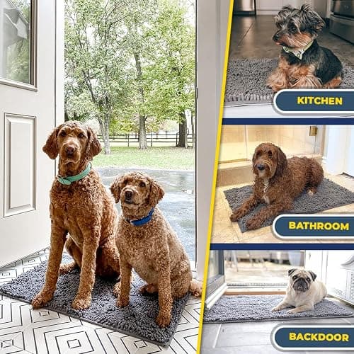 Muddy Mat® Shown on TV Super Absorbent Microfiber Dog Door Mat for Muddy Paws, Non-Slip Washable Pet Rug, Quick Dry Chenille Entryway Carpet, Machine Washable Indoor Outdoor mat, Grey 30"x19" thumbnail 7