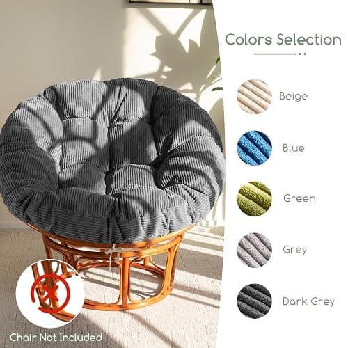 HIGOGOGO Papasan Chair Cushion with Corduroy Cover (Without Chair), 48 x 48 Inch Supportive Cushion, Overstuffed Chair Cushion,Dark Grey thumbnail 9