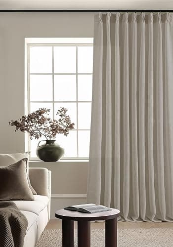 Extra Wide Curtains 90 Inches Long 60 Inch Width for Living Room Bedroom Light Filtering Semi Sheer Farmhouse Pleated Curtain Hooks Rings for Patio Sliding Door Large Window Burlywood Taupe 1 Panel thumbnail 9