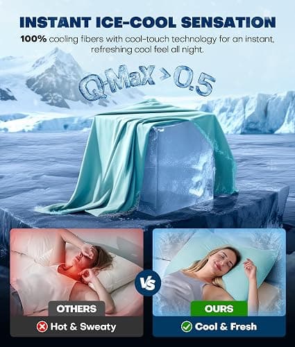 Ultra-Chill Cooling Pillowcase Set of 2 for Hot Sleepers, Softer Than Silk Pillow Cases for Protecting Hair & Skin, Breathable Bed Pillow Covers w/Zipper, Gifts for Women & Men (Mint Blue, Standard) thumbnail 2