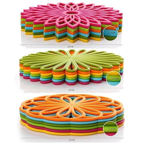 ME.FAN Silicone Trivet Mat - Kitchen Hot Pads for Pots & Dish - Insulated Teapot Trivet - Flexible, Durable, Non-Slip Large Coasters 3 Set Olive Green thumbnail 5