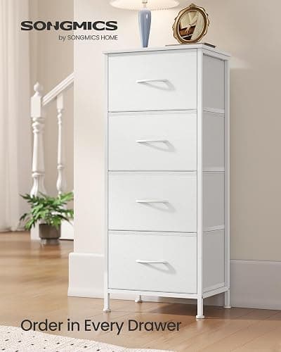 SONGMICS Dresser for Bedroom, Chest of Drawers, Steel, MDF, 4 Non-Woven Fabric Drawers, Storage Organizer Unit, Closet, Entryway, Cloud White and Snow White ULGS314W01S thumbnail 3