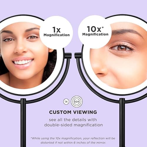 Conair Lighted Makeup Mirror, Double-Sided LED Vanity Mirror with 1X/10X Magnification, 3 Light Settings, 3 Modes, 360° Rotation, Matte Black Finish thumbnail 4