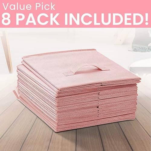 Criusia Storage Cubes - 11 Inch Heavy Duty Fabric Storage Bins for Shelves Closet, Cube Organizer - 8 Pack Collapsible Cube Storage Bins Baskets for Organizing Clothes Blankets Toys (Pink) thumbnail 8