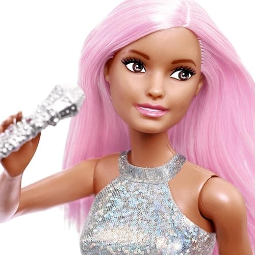 Barbie Pop Star Doll and Microphone Wearing Bright Skirt Pink Hair Gift for 3-7 Years Old JCW42 thumbnail 4
