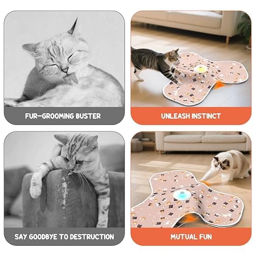 FUGODIWI ‌‌Interactive Cat Toys for Indoor Cats‌ Adult‌ with Feather Tail Switchable Mouse Sounds, ‌Kitten Enrichment Toys‌ for Hunting Self Play, Automatic Rechargeable Quiet Game to Bored (Pink) thumbnail 5