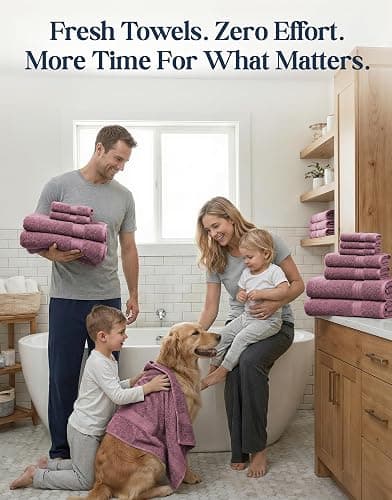 LANE LINEN Bath Towel Set Absorbent Quick Dry 100% Cotton - Wishful Mauve | Cotton Bath Towel Set - OEKO-TEX Certified, Ring-Spun Durability, Terry Weave Comfort, Hotel-Style Look thumbnail 5