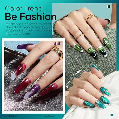 modelones Cat Eye Gel Nail Polish, 6 Colors Christmas Glitter Red Green Purple Blue Gel Polish Set with Magnet Sparkle Galaxy Series Nail Gel Polish Kit Soak Off Led Nail Art Manicure Salon DIY Gifts thumbnail 4