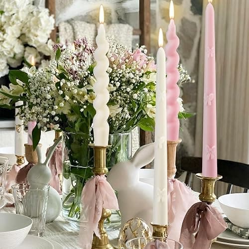 Nuanchu 6 Pcs Pink Bow Taper Candles 3D Pink Coquette Decoration Twisted Candlesticks Decor Bow Twisted Candles for Coquette Birthday Baby Shower Wedding Bachelorette Supplies thumbnail 5