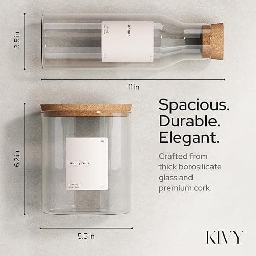 KIVY Glass Detergent Dispenser Container Set of 4 [INCL Labels] Large Glass jars for Laundry Room Organization Decor - Laundry soap dispenser for liquid detergent dispenser - Fabric softener dispenser thumbnail 3