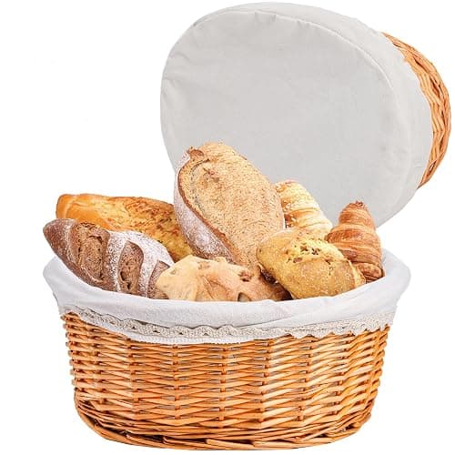 Nicunom Wicker Bread Basket for Serving, 12 In Large Woven Bread Baskets with Removable Liner & Cover, Sourdough Bread Serving Basket Fruit Basket for Kitchen Picnic Entertaining Gift - Image 1