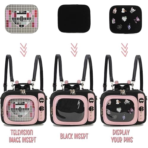 ENJOININ Retro TV Shaped Ita Bag Backpack Small Pin Display Bag with Inserts Cute Ita Crossbody Bag for Enamel Pins Display thumbnail 4