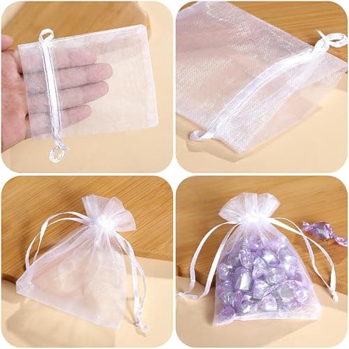 100Pcs White Organza Bags, 2x3Inch Sheer Wedding Party Favor Bags with Drawstring, Jewelry Gift Bags Christmas Candy Pouches thumbnail 3