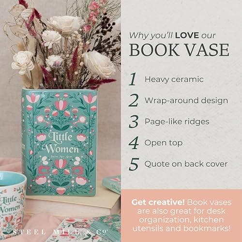 Steel Mill & Co Original Large Book-Shaped Decorative Vase, Ceramic Vases for Home Decor, Cute Bookshelf Decor, Unique Vase for Mother's Day, Little Women thumbnail 5