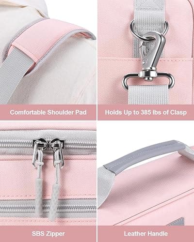 HINOOR 3-Inch 3-Ring Zipper Binder with Shoulder Strap and Multiple Pockets | D-Ring Zip Up Binder with 700 Sheets Capacity, Compatible with 13" MacBook/Tablet, for Middle School, Office, Pink thumbnail 7
