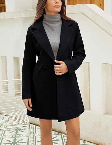 Springrain Women's Wool Pea Coat Notched Collar Double Breasted Midi Long Trench Coat Outwear thumbnail 2