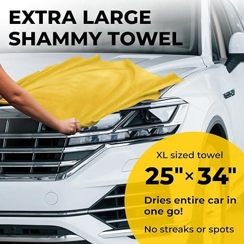 Premium XL Shammy Towel for Car - 2pk (34”x25”) - Super Absorbent Chamois Cloth - Spots & Scratch-Free - Reusable Car Drying Towels thumbnail 3