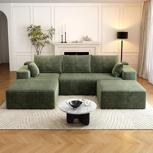 95" Sectional Couches for Living Room Cloud Couch Sofa with L-Shape Upholstered Boneless Couchs Modern Modular Sectional Couch with Chaise (Green, 95" W+2-Seater+Left Chaise+Ottoman) thumbnail 3