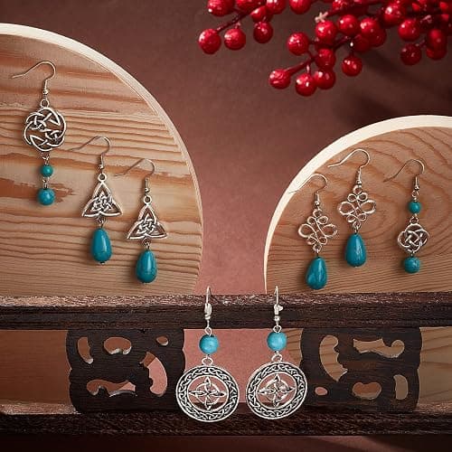 SUNNYCLUE 1 Box DIY Make 10 Pairs Trinity Knot Earring Making Starter Kit Tibetan Style Celtic Knot Links Charms Heart Pendant Turquoise Beads Findings for Women Adults DIY Earring Jewellery Making thumbnail 6
