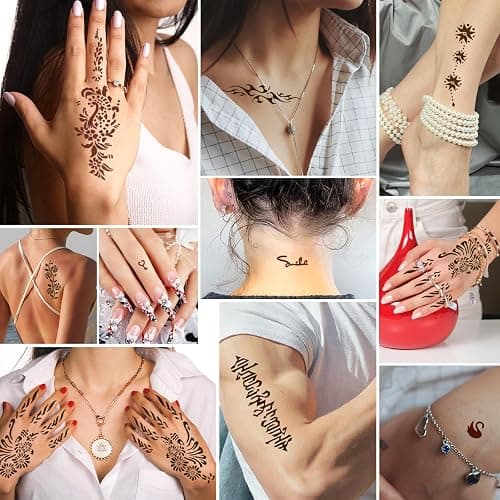 126 PCS Temporary Tattoos Stencils Kit,Temporary Tattoos Kit - 6 Pcs Tattoo Cones 2 Color (Brown Black) with Gloves,DIY Body Art Skin Painting Designs for Women Men Adults Kids thumbnail 5