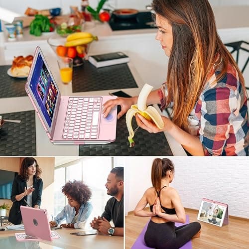 KBCASE Touchpad Keyboard Case for iPad 9th/8th/7th 10.2 inch, Backlit Trackpad Keyboard, 360°Rotatable Case with Keyboard for iPad 9th/8th/7th Gen, with Pencil Holder (Rose Gold) thumbnail 8