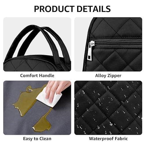 Paquesta Lunch Bag Women Stylish Quilted Lunch Boxes for Adult | Fit and Fresh Cooler Insulated Lunchbox for Work Large 11 Liters Cute Compact Lunchbag Waterproof Black thumbnail 5