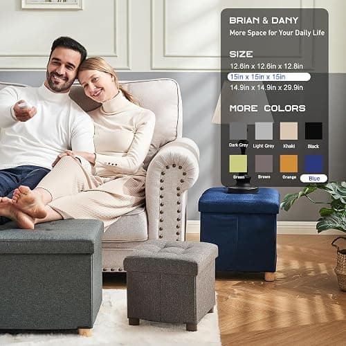 BRIAN & DANY Small Ottoman with Storage, Foot Stool Ottoman Storage Cube, Foot Rest for Couch with Legs, Navy Blue 15" x 15" x 15" thumbnail 7