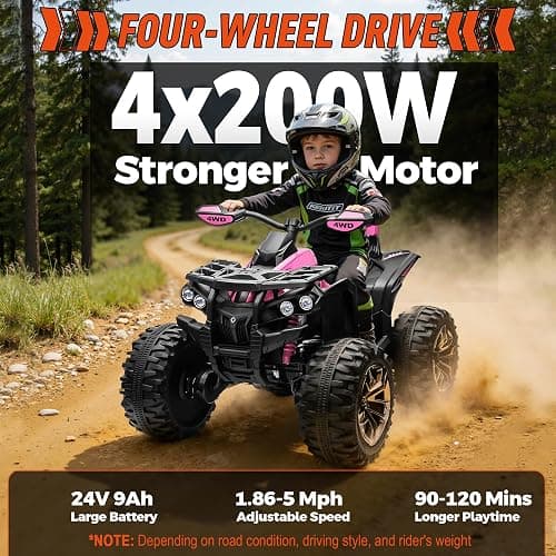 JOYRACER 24V 2 Seater Ride On Toys for Big Kids, 4X4 Kids ATV 4 Wheeler w/800W Motors, 9AH Battery Powered Car w/Remote Control, Knee Pads, Bluetooth, Spring Suspension, Electric Quad for Girls, Pink thumbnail 4