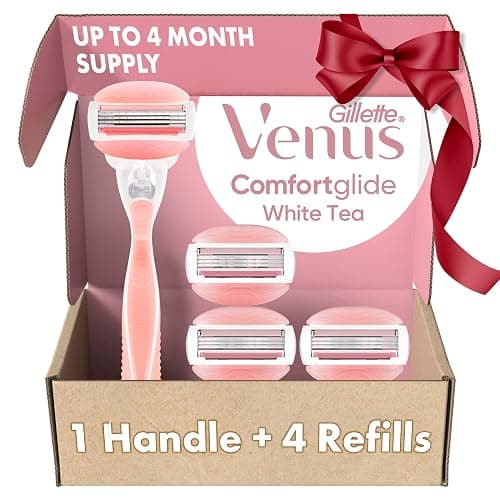 Gillette Venus ComfortGlide White Tea Women's Razor, Handle + 4 Blade Refills, Holiday Gifts for Women - Image 1