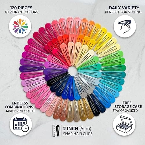 120 Pack Colorful Metal Snap Hair Clips, 2 Inch Barrettes in 40 Assorted Candy Colors, Non-Slip Hair Accessories for Kids Teens Women thumbnail 3